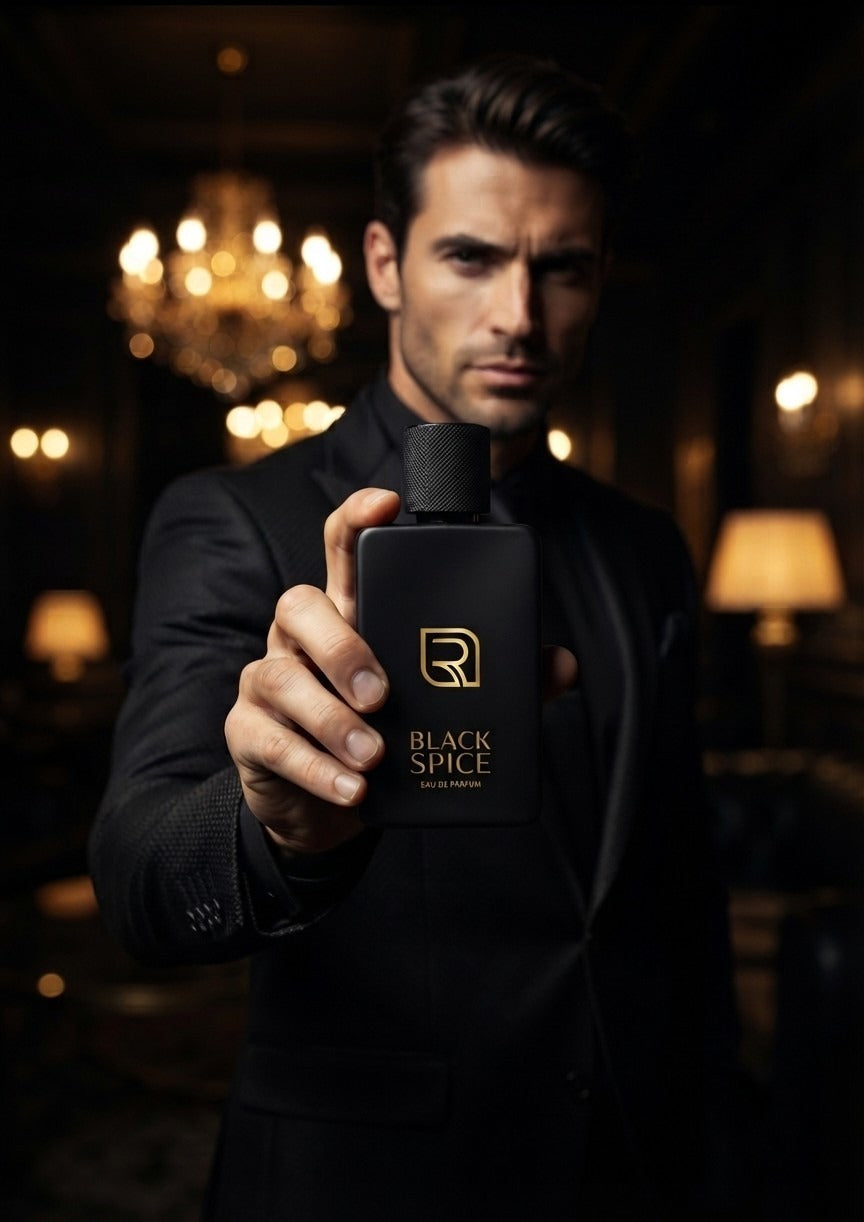 Man holding Black Spice Eau de Parfum bottle