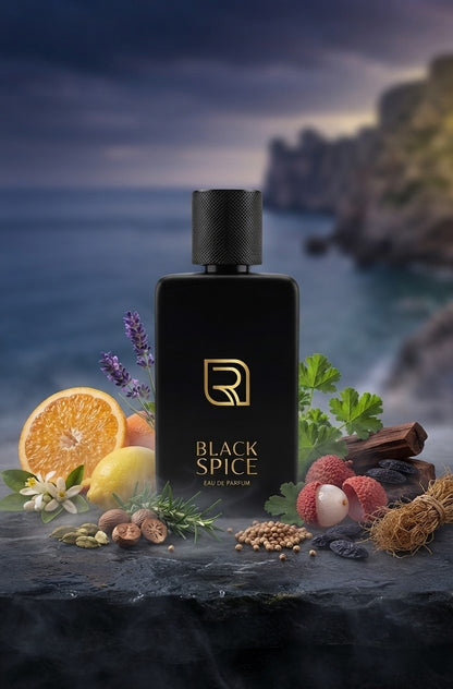 Black Spice Eau de Parfum bottle with citrus, spices and woods